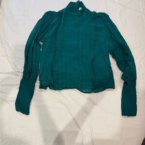 FARM Rio Emerald Green Blouse with Ruffled Sleeves